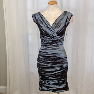 Nicole Miller Metallic Ruched Dress BT0659 Slate Sz 2